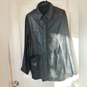 B&C Genuine Leather&Suede Reversible Button up Hem Pockets Shirt Jacket, Size 38